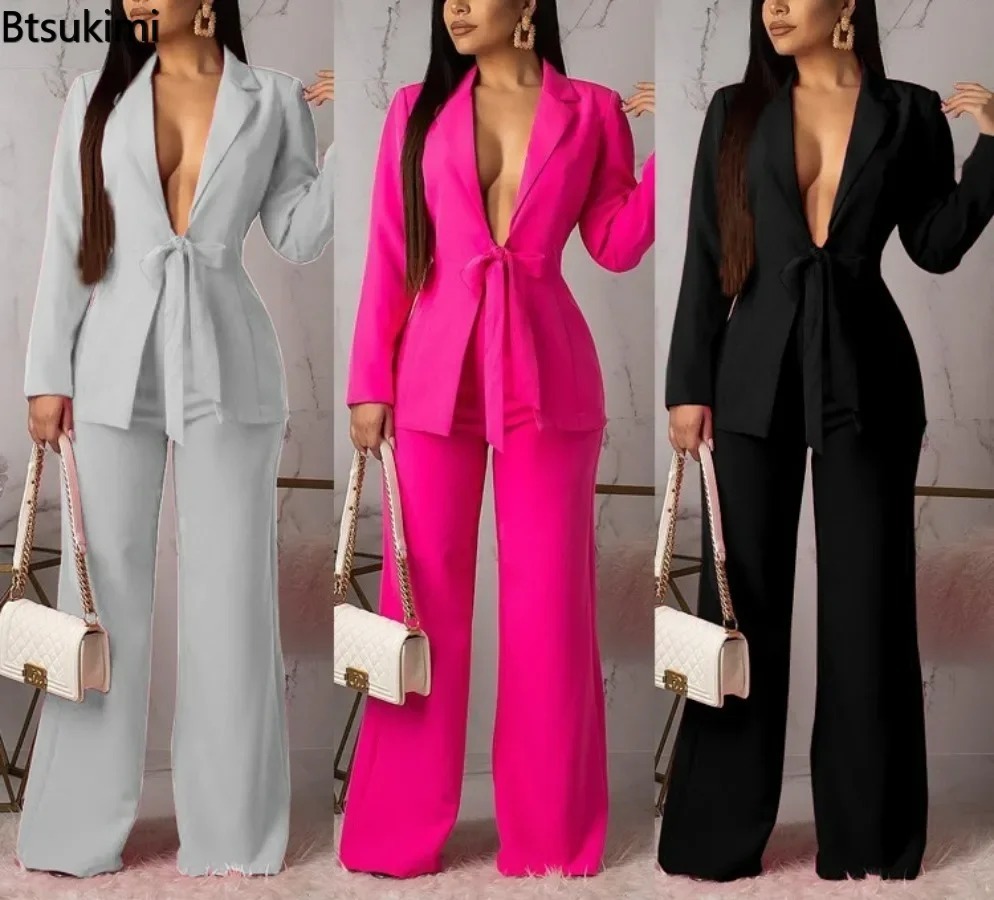 Women Formal Wear With Tie - Nouvel ensemble tailleur-pantalon 2 pièces pour