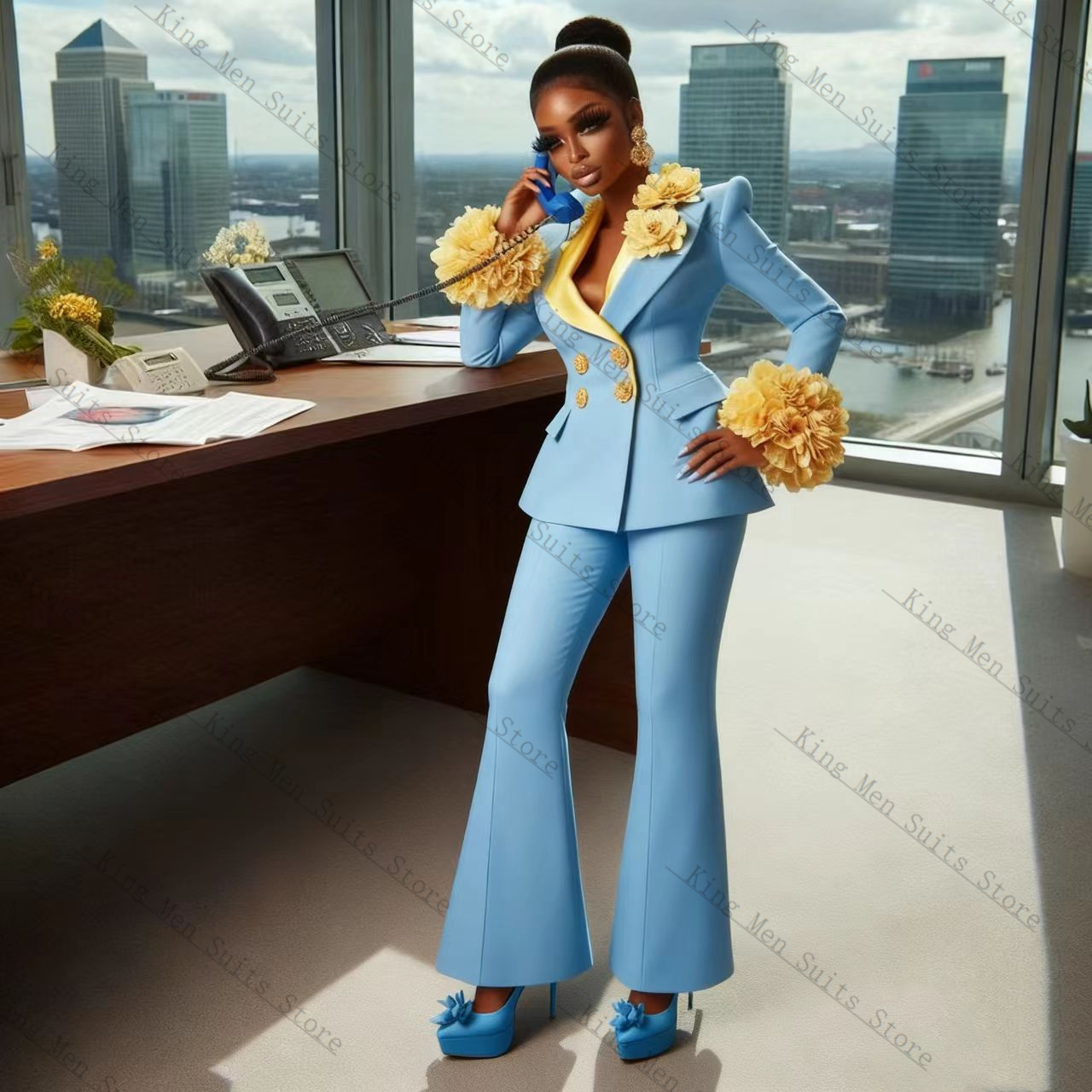 Women'S Formal Wear Wedding Guest - Ensemble de costume bleu clair pour