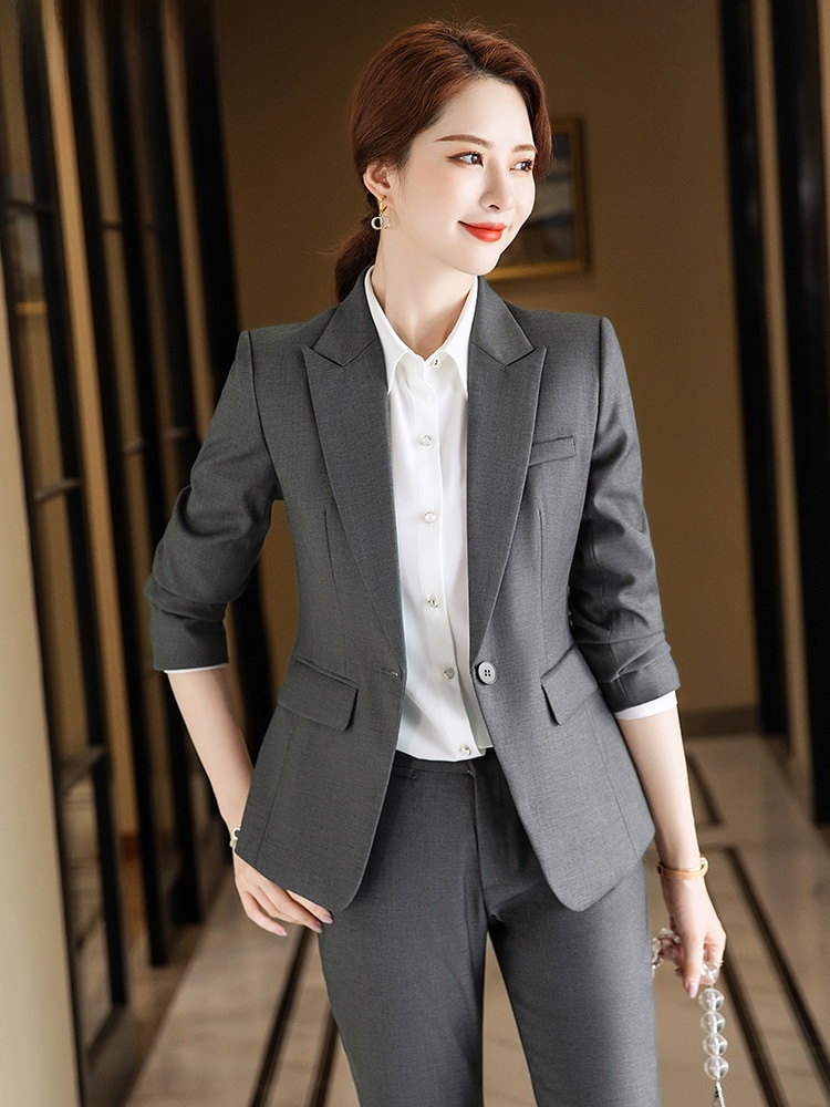 Women Formal Wear For Interview - Ensemble de costume gris pour femme,