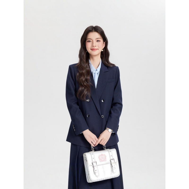 Women Formal Wear For Interview - Costume d'affaires croisé bleu marine pour