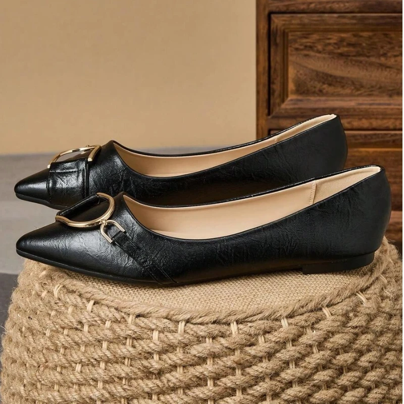 Women Formal Office Wear Shoes - Chaussures plates élégantes pour femmes, noires,