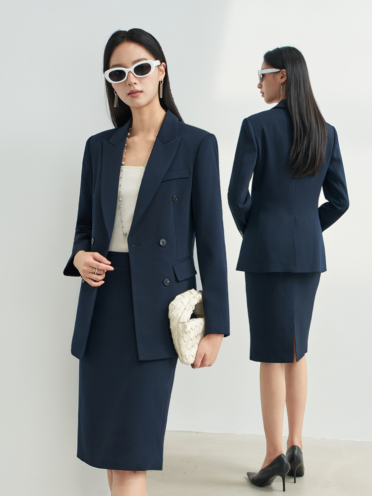 Women Formal Wear For Interview - Costume jupe professionnel bleu marine pour