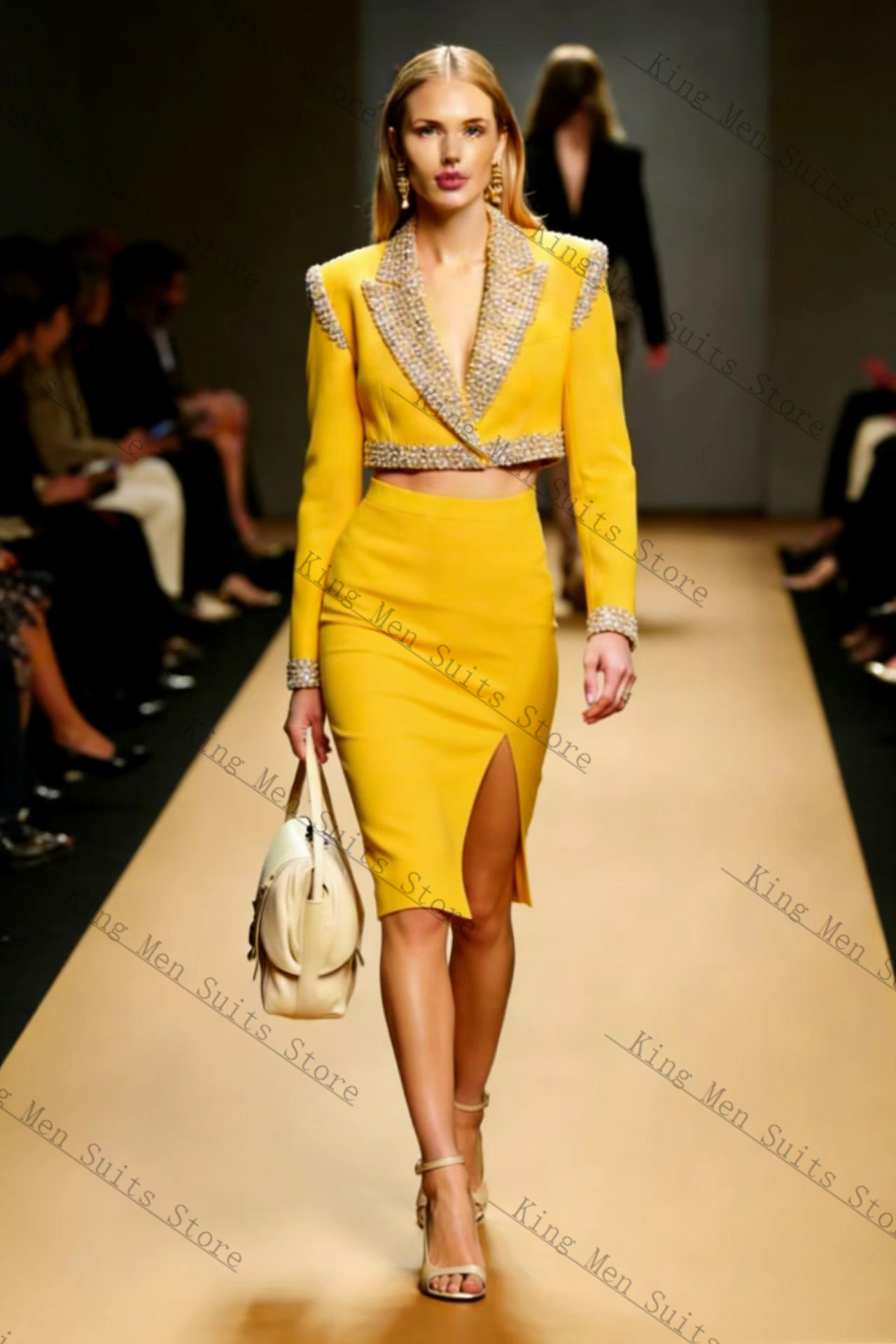 Ensemble jupe et blazer jaune  - Yellow Formal Wear Women avis et prix