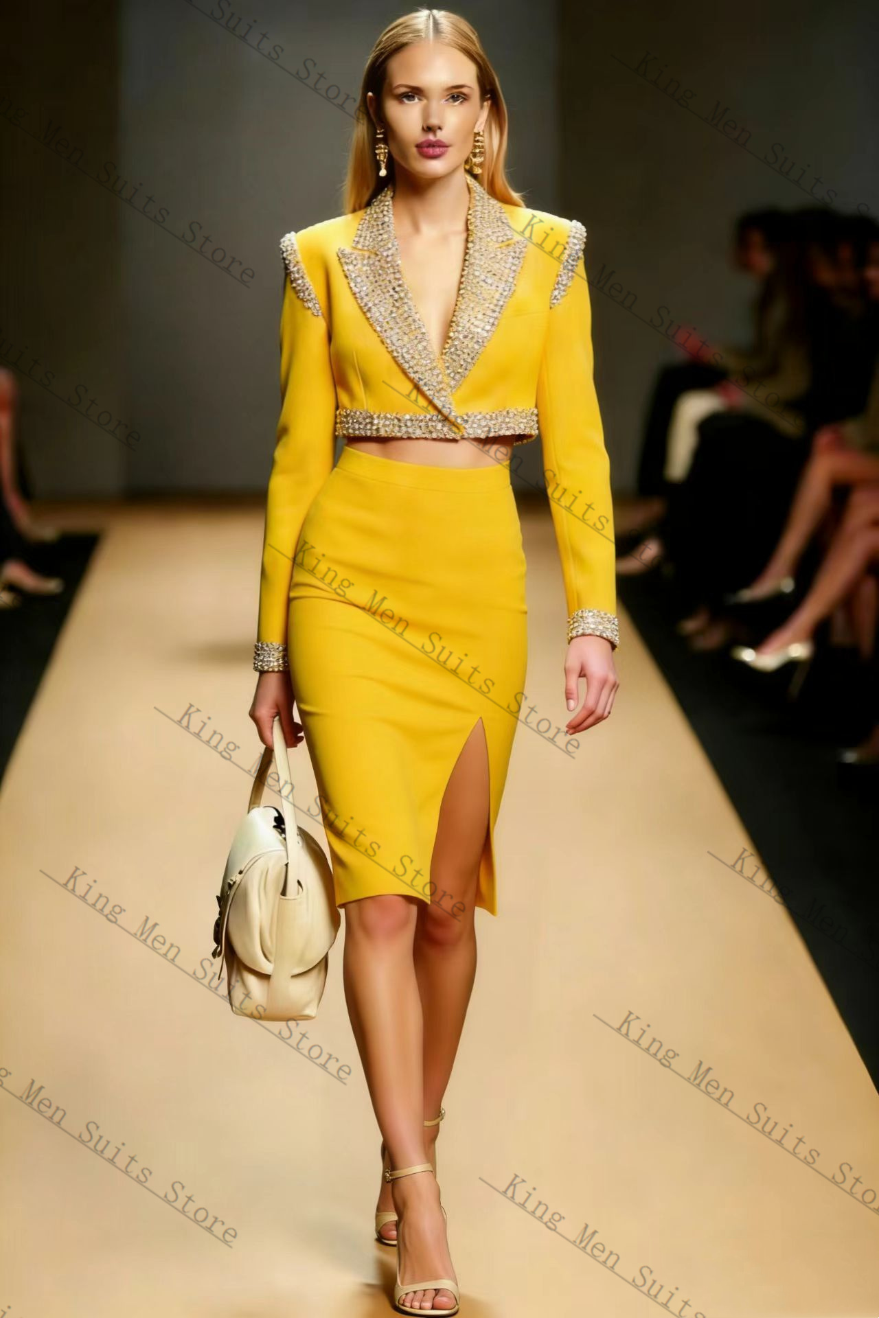 Ensemble jupe et blazer jaune  - Yellow Formal Wear Women avis et prix