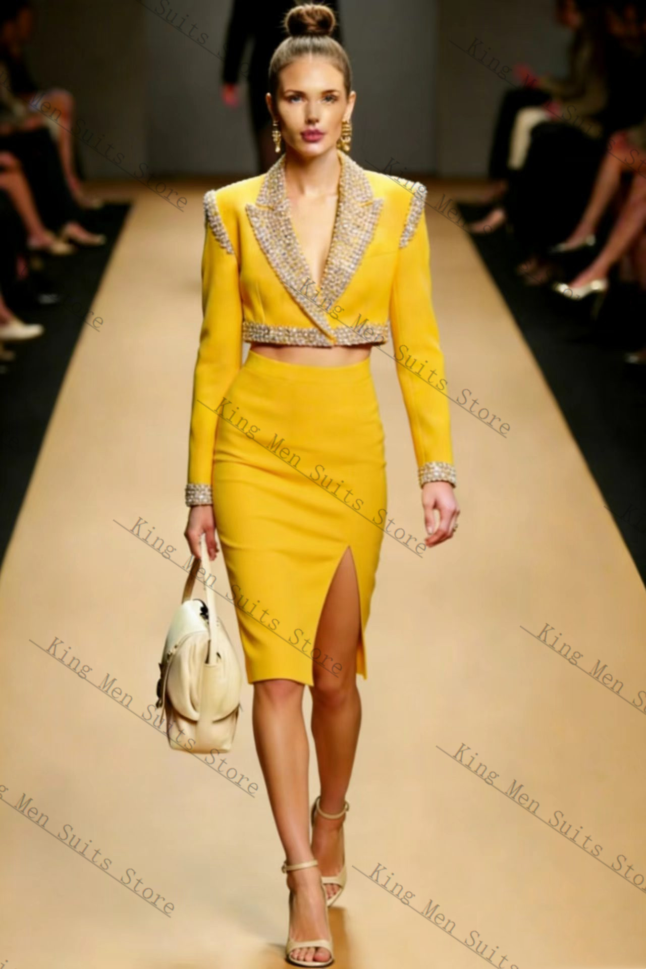Ensemble jupe et blazer jaune  - Yellow Formal Wear Women avis et prix
